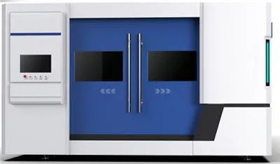 Máquina para corte de metales con láser de fibra completamente incluida con mesa de intercambio